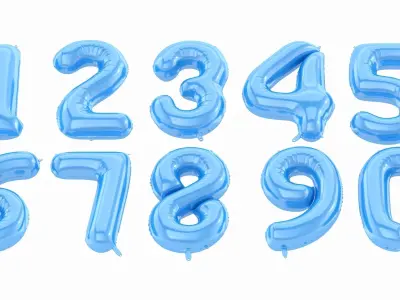 Balloon Numbers Blue Color 3D model