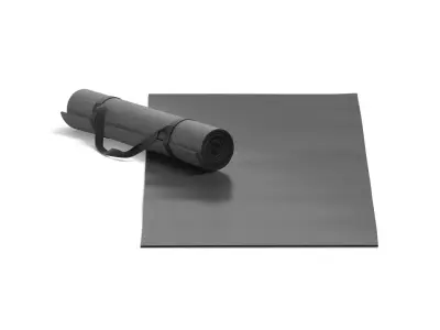 Black Unfolded and Rolled Yoga Mat Set - for fitness and pilates 3D model