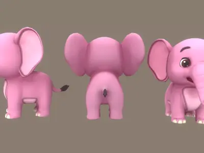 Rigged Pink Elephant Stylized  Low-poly 3D model
