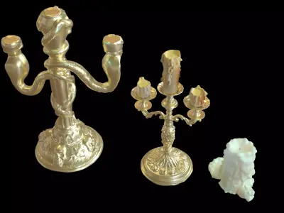 Ornate Gothic Candleholders and Melted Candle Props Pack Free 3D model