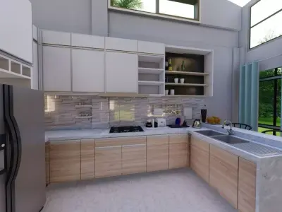 ONE STOREY RESIDENTIAL TWO BEDROOM VIEW DECK - INTERIOR LAYOUT 3D model