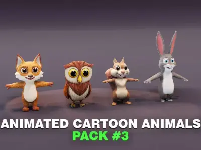 Fox Owl Squirrel Rabbit Pack 3D Model Low-poly 3D model