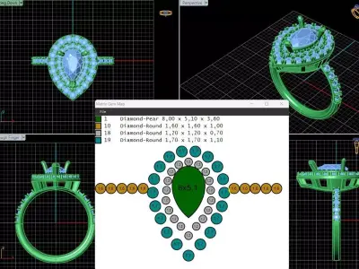 Women Ring 3DM STL Halo Ring Diamond Render Printable 3D print model