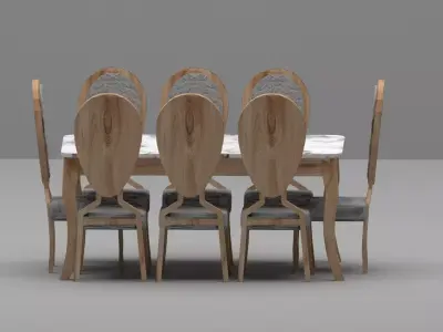 Classic Marble Dining Table Set with 8 Round-Back  Chairs 3D model