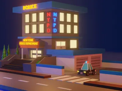 Low Poly Police Department Cartoon Low-poly 3D model