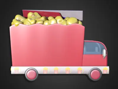 Asset - Cartoons - Food Car - Popcorn Car 3D model