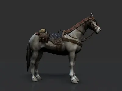 Horse with saddle armor and backpack Low-poly 3D model