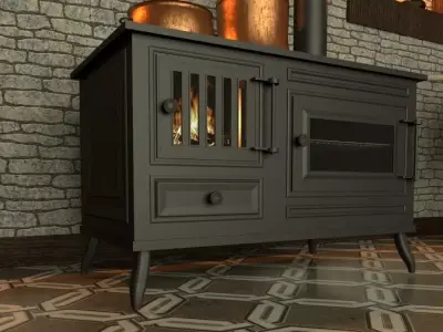 STOVE-PITCHER-POT old stove with chimney Low-poly 3D model