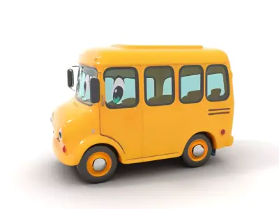 Cheerful Yellow Bus model pack Low-poly 3D model