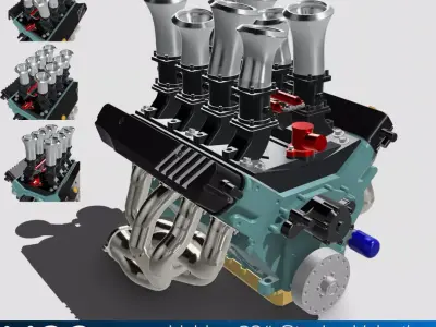 Holden 304 ITB Injected Engine 3x stack styles 3D print model