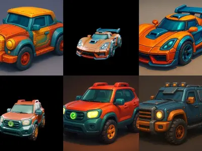 Stylized Car Advanced model bundle 9 pack 100 glb 3D model