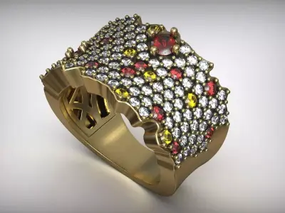 Colored Gemstone Luxury Diamond Ring 3D print model