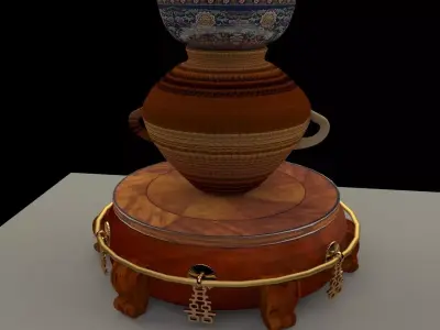 Chinese display stand with bowel and pot 3D model