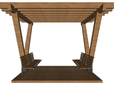 Wooden Pergola With 2 Seats 3D model
