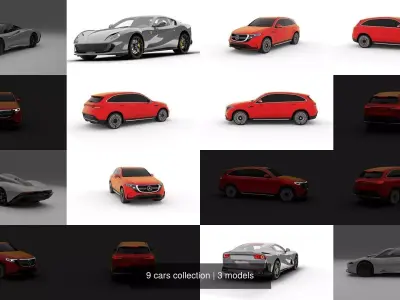 9 cars collection futuristic sports car 3D Model Pack