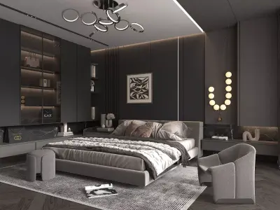 Modern Bedroom Scene 48 3D model