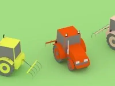 Low Poly Tractor three farm tractors Low-poly 3D model