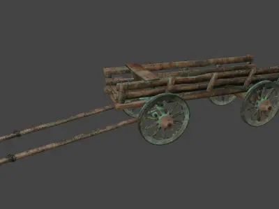 Wooden Cart Low-poly 3D model
