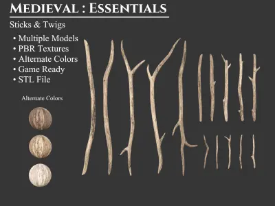 Medieval Essentials Sticks Building Set Low-poly 3D model