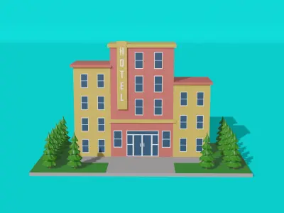 Beautiful Low Poly Hotel Low-poly 3D model