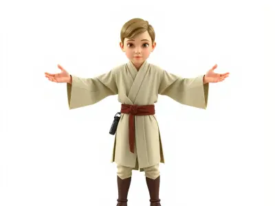 Young Apprentice Character Rigged and Animated in Robe Outfit Low-poly 3D model