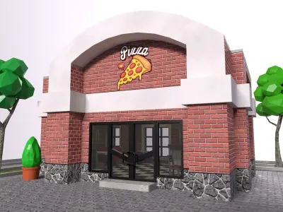 low-poly 3D PBR set pizzeria City VR  Low-poly 3D model
