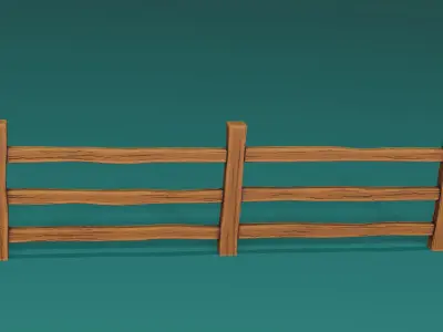 Stylized Low Poly wood Fence and Gate Low-poly 3D model