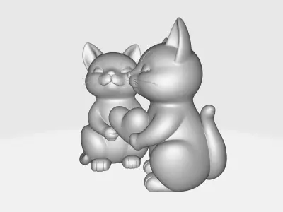 Cute Valentine Cat Couple Holding Heart Romantic 3D print model