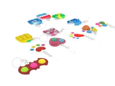 Simple Dimples and Pop It Fidget Toy Keychains Set 3D model