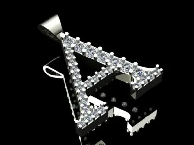 Letter A Diamond Golden Necklace 3D print model