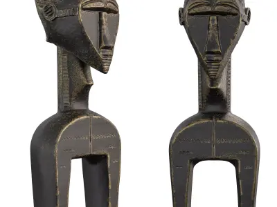 West African Heddle Pulley Statue-Traditional Tribal Art Low-poly 3D model