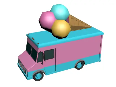 Ice cream truck Hypercasual Low-poly 3D model