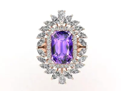R00014 amethyst and diamond ring 3D print model