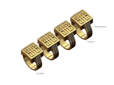 Diamond Givenchy greek key signet US sizes 8to11 3D print model