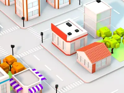 Low Poly City with buildings and trees Low-poly 3D model