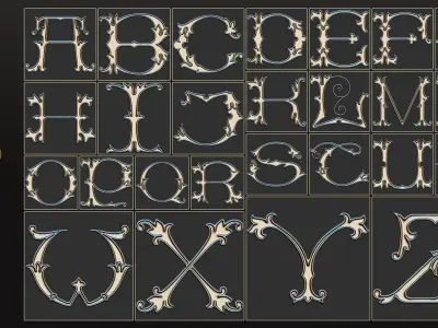 104 Ornamental alphabet 3D Model alpha and brush vol 17 Low-poly 3D model