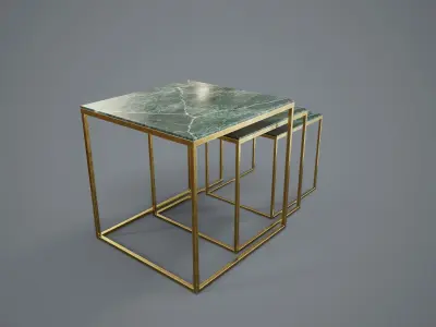 Table PBR Game Ready marble nesting tables with brass legs Low-poly 3D model