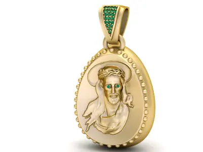 Gold and Emerald Jesus Christ Medallion 3D Printable Model 3D print model