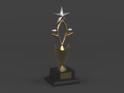 Gold Trophy Cups 3D model 12