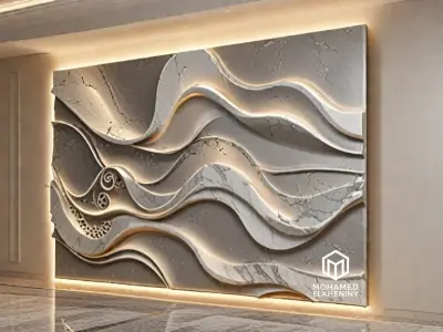 modern panel wall decor set wall relief mural CNC 84  3D model