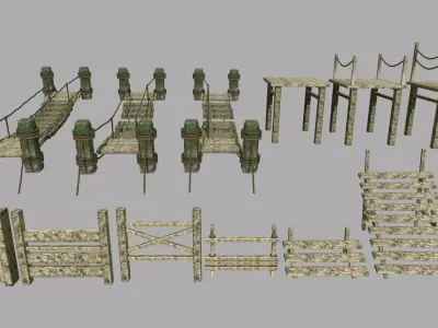 Wood Set stone column Low-poly 3D model