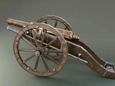 Cannon on wheels Low-poly 3D model
