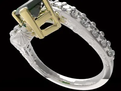 engraving crossed arms ring emerald cut gem with diamonds  3D print model