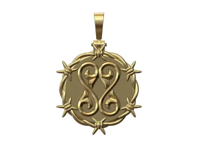Floral heart scroll barbwire thornes pendant with bail 3D print model