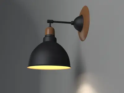 Anthracite Sconce Lamp With Wooden Detail 3D model