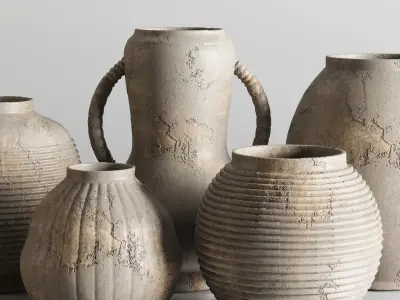 Pottery and Concrete Vase set 04 Low-poly 3D model