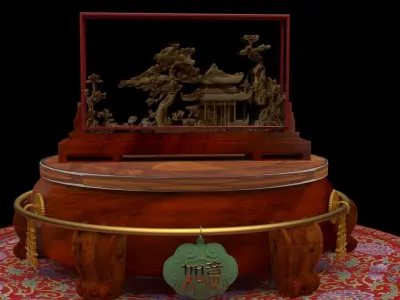 Chinese carved cork display stand  3D model