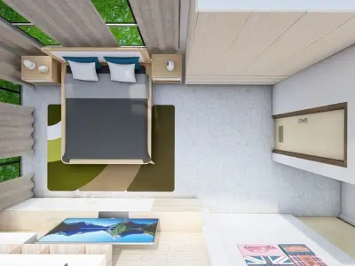 ONE STOREY RESIDENTIAL TWO BEDROOM VIEW DECK - INTERIOR LAYOUT 3D model