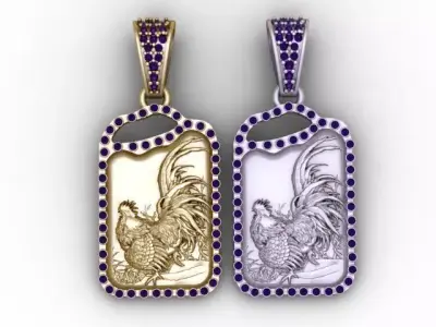 Imperial Rooster Tag Pendant Jewelry STL  3D print model