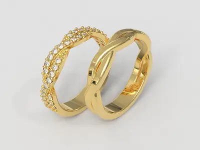 2 Braided Rings - With and Without Diamonds 3D print model